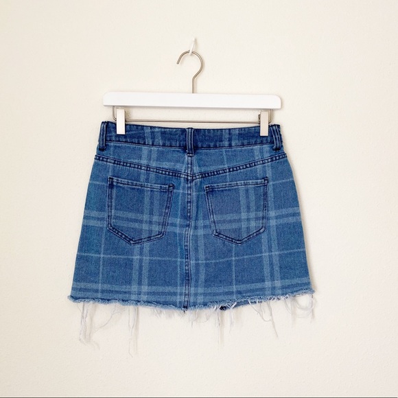 PacSun Plaid Frayed Denim Mini Skirt - Picture 8 of 8